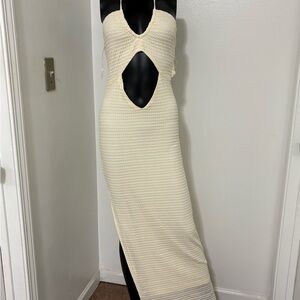 Sleeveless Cream Crochet Cutout Maxi Dress - Women's Halter Summer Dress NWT Med